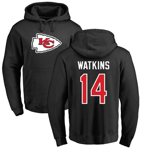 Men Kansas City Chiefs #14 Watkins Sammy Black Name and Number Logo Pullover Hoodie